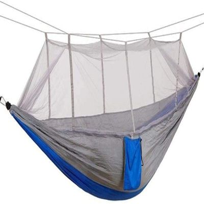 Travel Hammock, 1-2 Person Camping Hammock, Outdoor Portable Parachute Nylon Hammock for Sleeping Travel Hiking, 260 140Cm (Color : Blue and Grey)