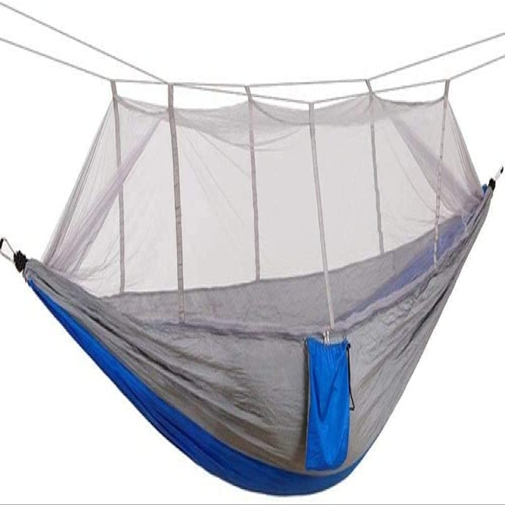 Travel Hammock, 1-2 Person Camping Hammock, Outdoor Portable Parachute Nylon Hammock for Sleeping Travel Hiking, 260 140Cm (Color : Blue and Grey)