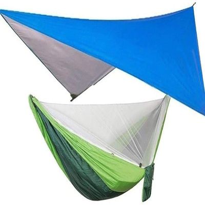 Travel Hammock, Netting Hammock Canopy Tent for Outdoor Camping, Portable Tarp Parachute Swing Chair for Outdoor Hiking Travel Backpacking (Color : Blue 2 Green)