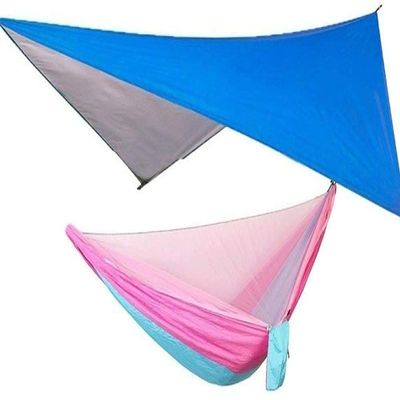 Travel Hammock, Netting Hammock Canopy Tent for Outdoor Camping, Portable Tarp Parachute Swing Chair for Outdoor Hiking Travel Backpacking (Color : Blue Pink Blue)