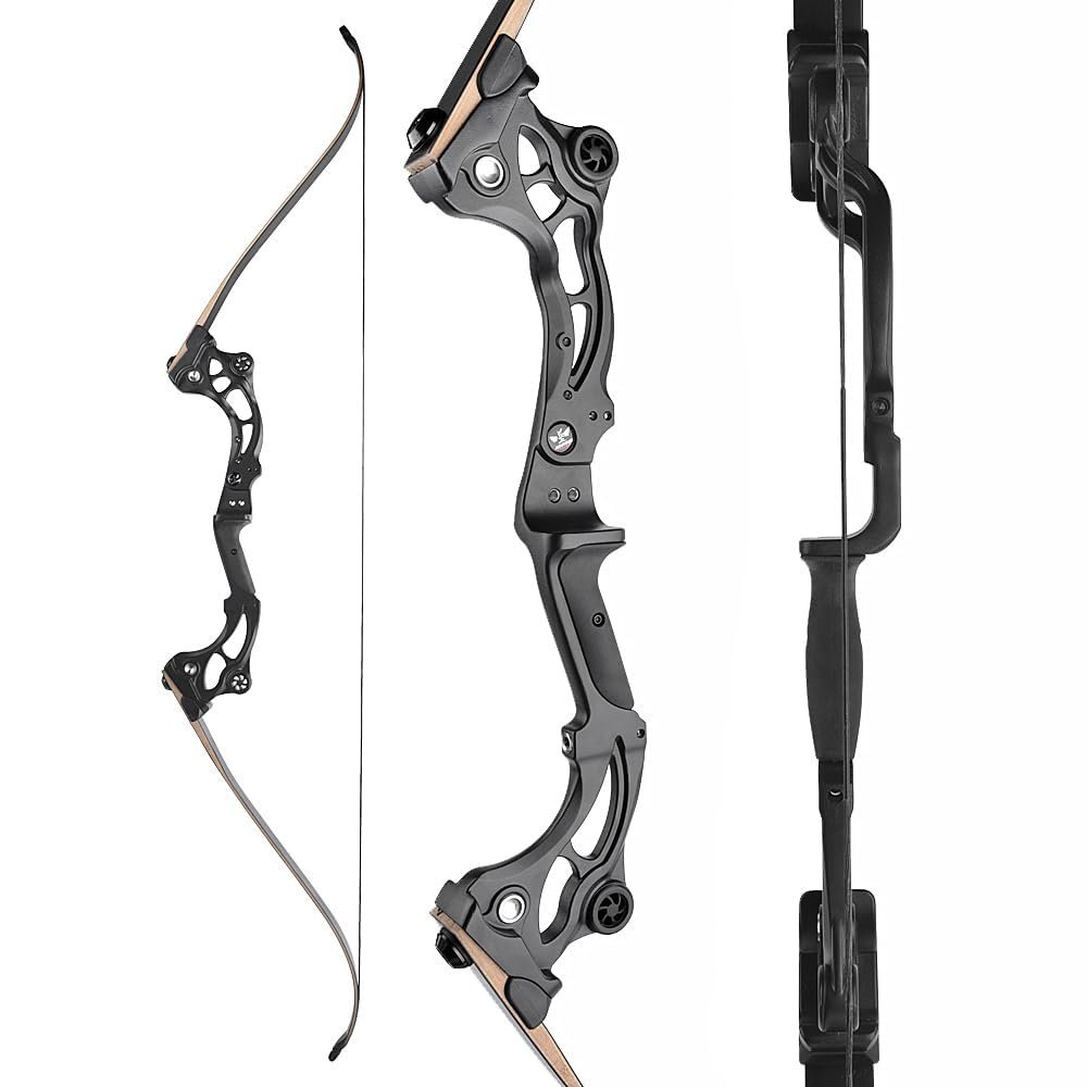 AMEYXGS Archery 64''Takedown recurve Bow/Hunting Bow Set has 30 35 40 45 50 55LB Aluminum-Magnesium Alloy Handle, Bamboo Sheet Glass Fiber Bow Limbs for RTH (55 lb, only Bow)
