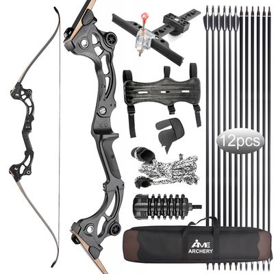 AMEYXGS Archery 64''Takedown recurve Bow/Hunting Bow Set has 30 35 40 45 50 55LB Aluminum-Magnesium Alloy Handle, Bamboo Sheet Glass Fiber Bow Limbs for RTH (45 lb, Bow Set)