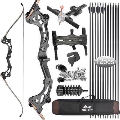 AMEYXGS Archery 64''Takedown recurve Bow/Hunting Bow Set has 30 35 40 45 50 55LB Aluminum-Magnesium Alloy Handle, Bamboo Sheet Glass Fiber Bow Limbs for RTH (30 lb, Bow Set)