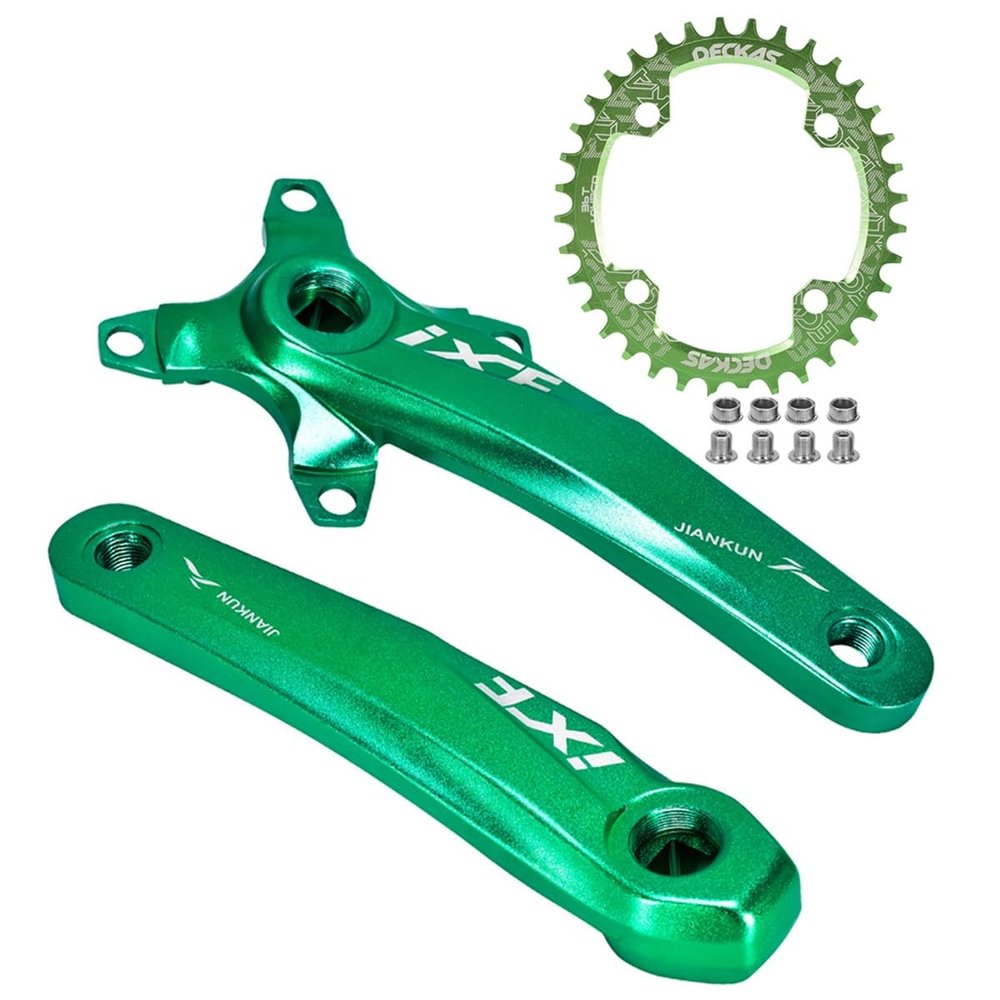 LHHL Square Taper Crankset Bikes 170mm Mountain Bike Aluminum Alloy Crank Arm Set 104/64BCD 32/34/36/38T Narrow Wide Chainring Support Single/Double/Triple Chainring (Color : Green 170mm, Size : 32T)