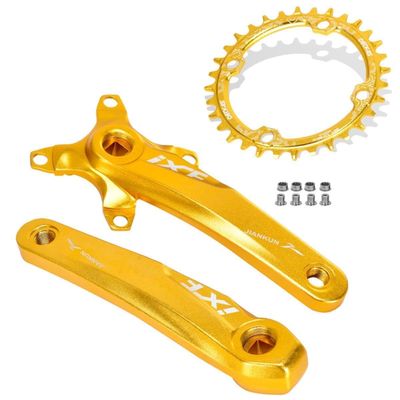 LHHL Square Taper Crankset Bikes 170mm Mountain Bike Aluminum Alloy Crank Arm Set 104/64BCD 32/34/36/38T Narrow Wide Chainring Support Single/Double/Triple Chainring (Color : Gold 170mm, Size : 38T)