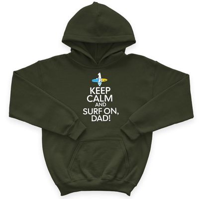 Keep Calm And Surf On, Dad Kids' Hoodie - Swim Clothing - Bear Surf - Military Green, L