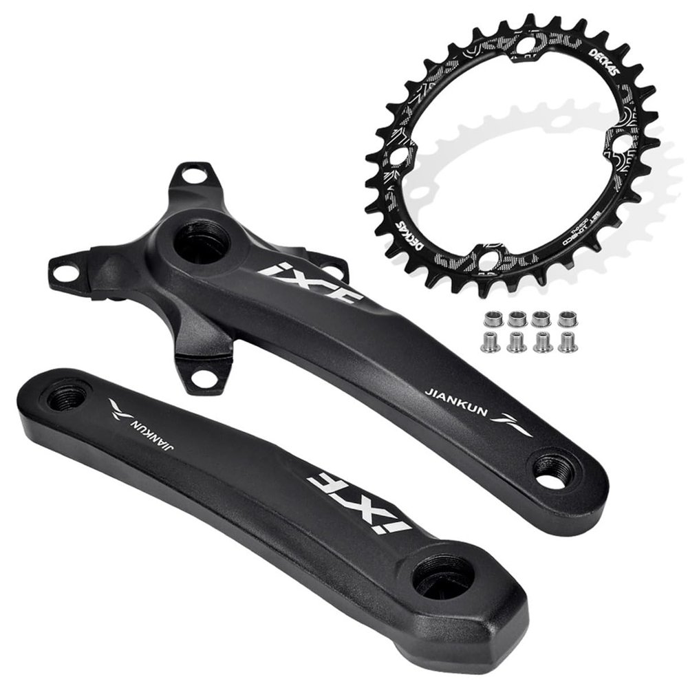 LHHL Square Taper Crankset Bikes 170mm Mountain Bike Aluminum Alloy Crank Arm Set 104/64BCD 32/34/36/38T Narrow Wide Chainring Support Single/Double/Triple Chainring (Color : Black 170mm, Size : 36T)
