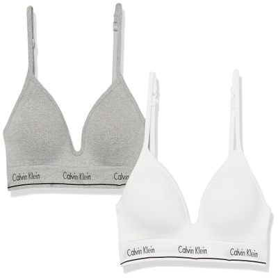 Calvin Klein Kids Girls' Seamless Hybrid Bra 2-Pack, Heather Gray/White, 34A
