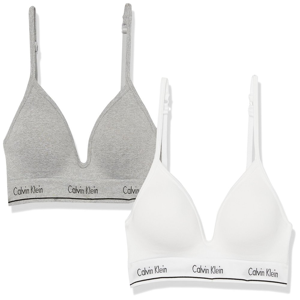 Calvin Klein Kids Girls' Seamless Hybrid Bra 2-Pack, Heather Gray/White, 34A