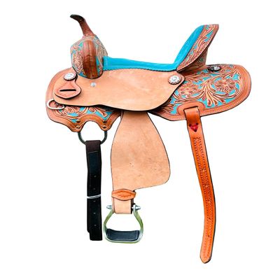 8" 10" 11" 12" 13" Western Kids Horse Barrel Saddle for Horse Riding, Floral Tooled Saddle with Silver Conchos Black Purple Pink Teal Brown (only Saddle, Turquoise, 8" Seat)