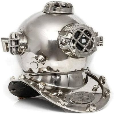 Mark V 18" US Navy Divers Helmet for Home Decor Chrome Finish Divers Helmet Diving Divers Helm Navy Mark Antique Scuba Sea Deep Us Vintage Marine Helmet by Antique Decoration Collection