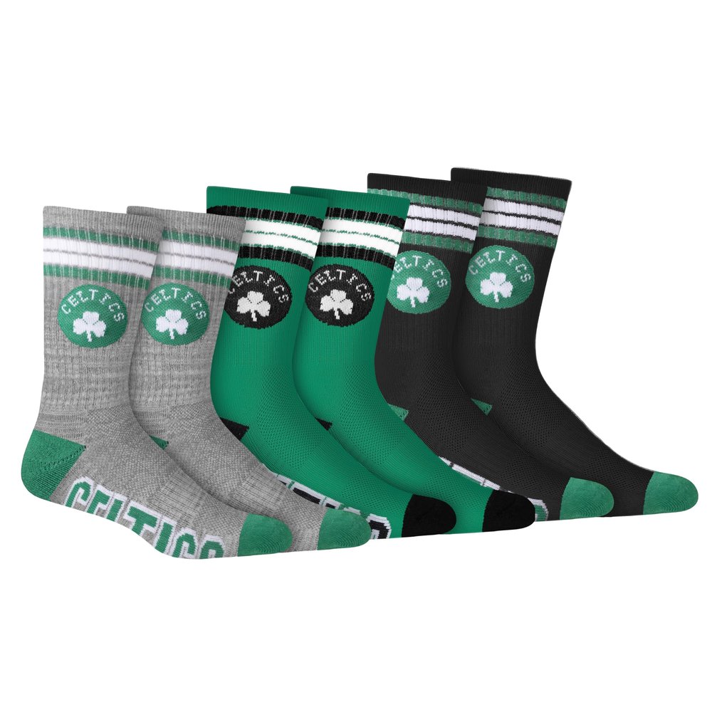 Ultra Game NBA Official Mens Athletic Cushioned Secure Fit Team Crew Socks - 3 Pack - Unisex, Boston Celtics, Assorted, M6-12