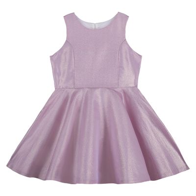 Calvin Klein Girls' Sleeveless Party Dress, Fit and Flare Silhouette, Round Neckline & Back Zip Closure, Lavender Metallic, 6