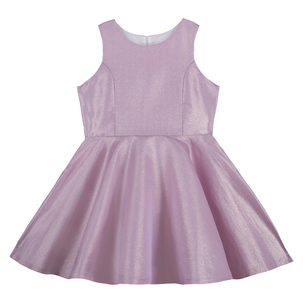 Calvin Klein Girls' Sleeveless Party Dress, Fit and Flare Silhouette, Round Neckline & Back Zip Closure, Lavender Metallic, 6