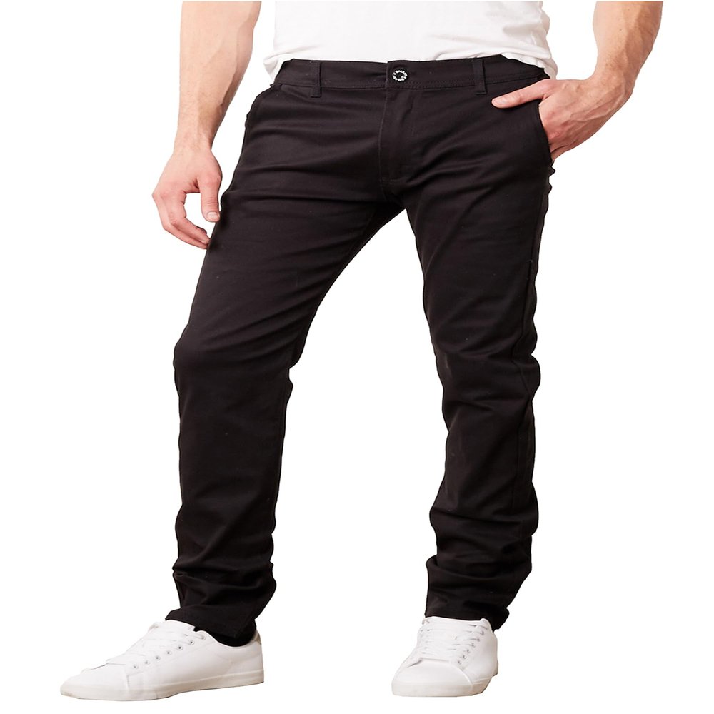 Galaxy by Harvic Men's Super Stretch Slim Fitting Chino Pants (Sizes, 30-42) Black