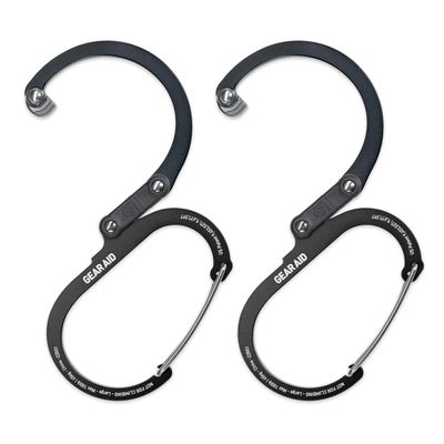 GEAR AID HEROCLIP Carabiner Gear Clip and Hook (Medium) for Camping, Backpack, and Garage Organization, Stealth Black, 2 Pack