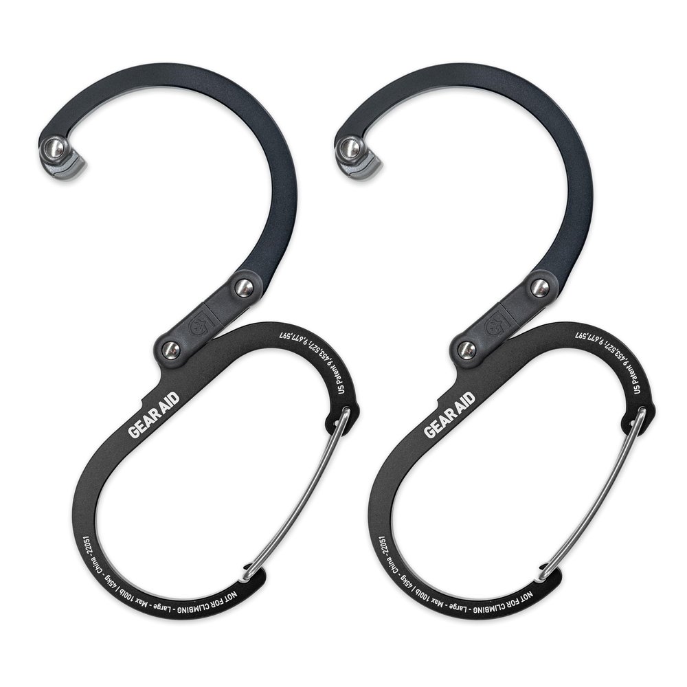 GEAR AID HEROCLIP Carabiner Gear Clip and Hook (Medium) for Camping, Backpack, and Garage Organization, Stealth Black, 2 Pack