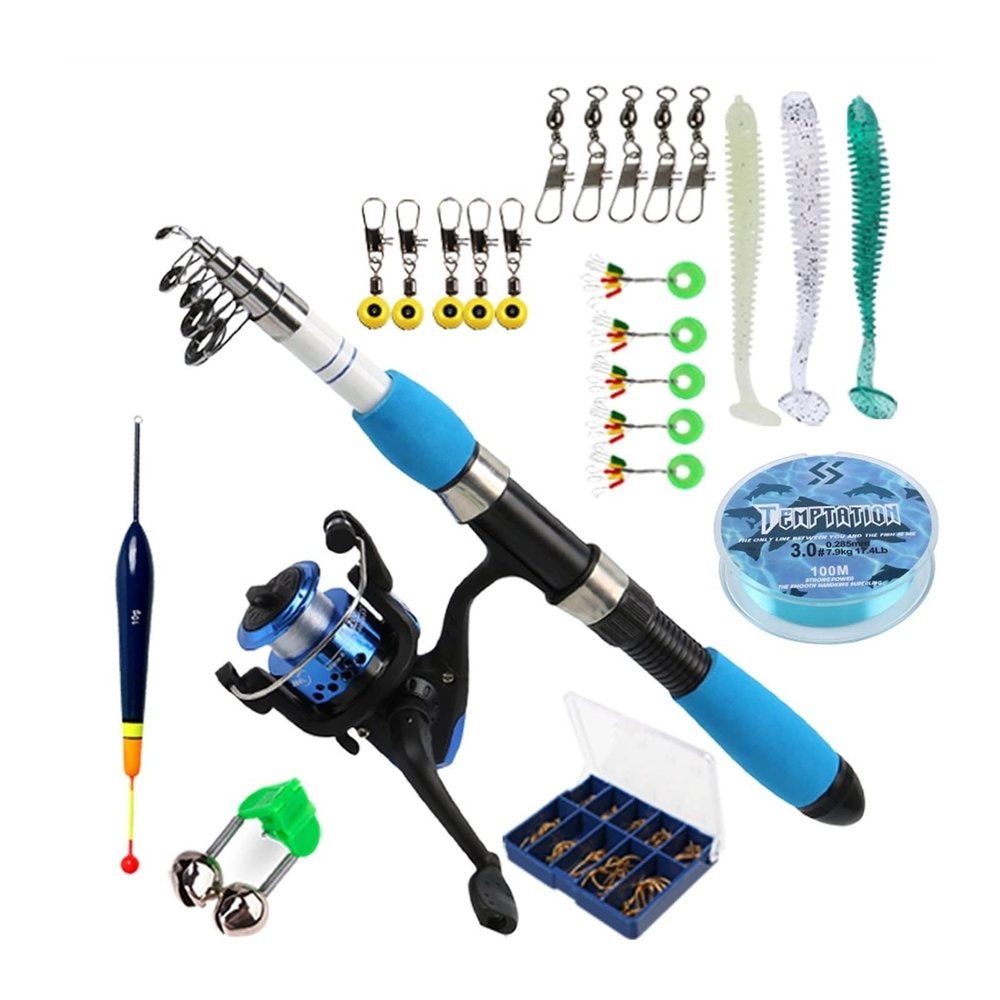 Portable Fishing Rods Fishing Rod Full Kits with Telescopic Fishing Rod and Spinning Reel Baits Hooks Saltwater Freshwater Travel Pole Telescopic Fishing Pole (Size : 1.8m Full Set, Color : Rod Reel