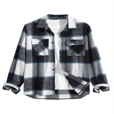 ZAFUL Flannel Shirt for Men Plaid Print Heavyweight Fleece Soft Shirt Dark Navy Blue L