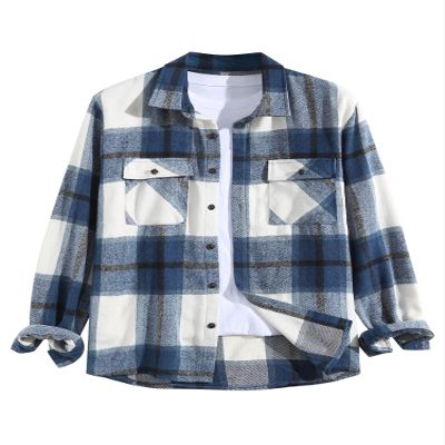 ZAFUL Mens Flannel Shirts Long Sleeve Plaid Pattem Pocket Shackets Tops Dark Blue S