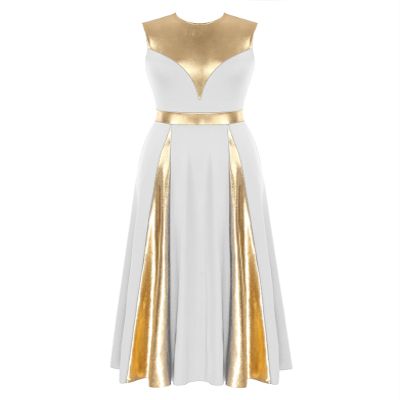 Linjinx Women Metallic Color Block Praise Dance Dress Liturgical Worship Robe Tunic Dancewear Performance Costume White X-Large