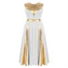 Linjinx Women Metallic Color Block Praise Dance Dress Liturgical Worship Robe Tunic Dancewear Performance Costume White X-Large view 1