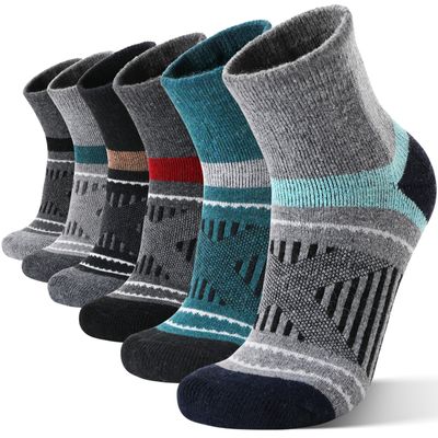 EBMORE Merino Wool Quarter Hiking Running Socks Compression Warm Winter Thermal Thick Cushion Moisture Wicking Socks Gifts Stocking Stuffers for Men 6 Pairs(Assorted,M)
