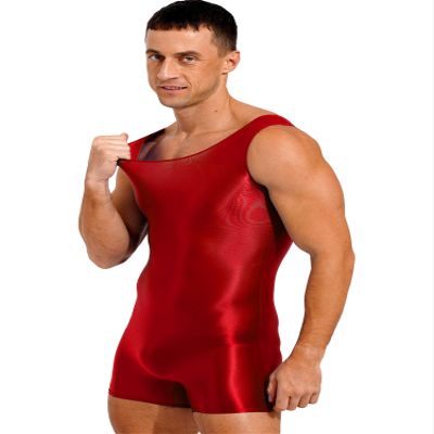 Miutii Men's Sheer Mesh Glossy Leotard Tanks Gym Workout Slim Fit Wrestling Singlets Bodysuit Burgundy Large