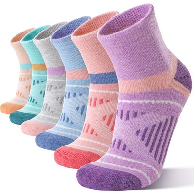 EBMORE Merino Wool Quarter Hiking Running Socks Compression Warm Winter Thermal Thick Cushion Moisture Wicking Socks Gifts Stocking Stuffers for Women 6 Pairs(Color Mixed,L)