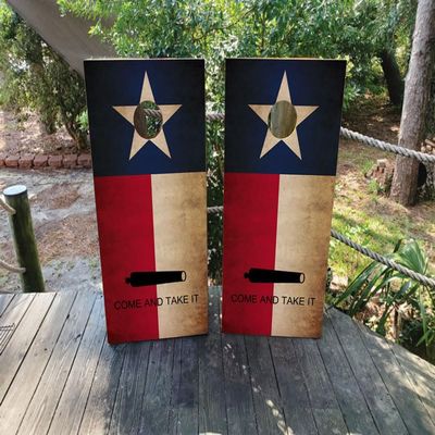 Pair of Waterproof Cornhole Board Wraps- Decals ONLY- Come and TAKE IT - Texas Flag - Laminated - Easy to Apply
