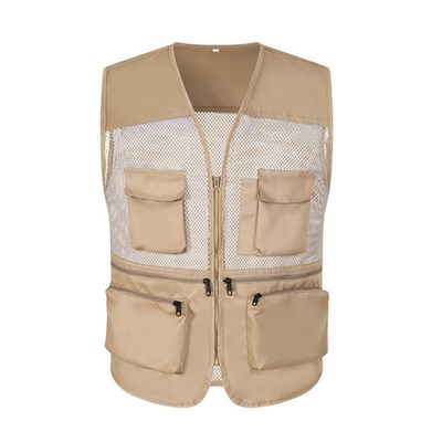 Dninmim Men's Vests Multi Pocket Mesh Jackets Outdoor Fishing Hiking Jacket Top Khaki XL
