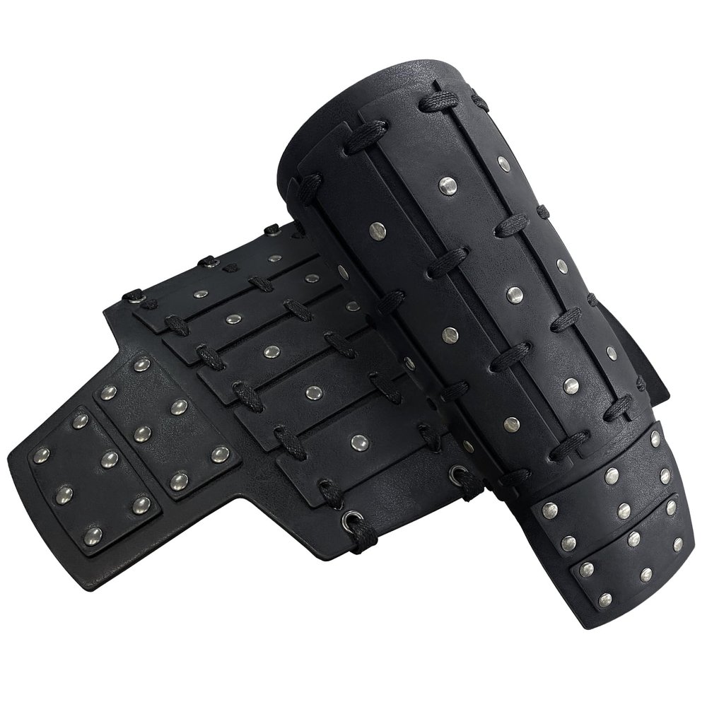 HiiFeuer Medieval Studded Faux Leather Bracers, Vintage Mercenary Arm Guards, Knight Archer Gauntlets for Ren Faire (Black A)