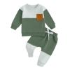 Kupretty Toddler Baby Boy Fall Winter Clothes Color Block Long Sleeve Sweatshirt Pullover Tops + Joggers Pants Outfit Set (C Light Gray Green, 12-18 Months) view 1