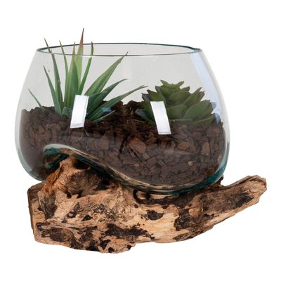 House Nordic Teak and Glass Water Drop 15 cm