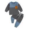 Kupretty Toddler Baby Boy Fall Winter Clothes Color Block Long Sleeve Sweatshirt Pullover Tops + Joggers Pants Outfit Set (C Blue Dark Gray, 12-18 Months) view 1