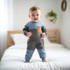 Kupretty Toddler Baby Boy Fall Winter Clothes Color Block Long Sleeve Sweatshirt Pullover Tops + Joggers Pants Outfit Set (C Blue Dark Gray, 12-18 Months) view 2