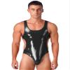 LiiYii Men's U Neck Open Back Leather Bodysuits One Piece Bikini Leotard Tops Sleeveless Swimsuits Black 3X-Large view 1
