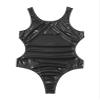 LiiYii Men's U Neck Open Back Leather Bodysuits One Piece Bikini Leotard Tops Sleeveless Swimsuits Black 3X-Large view 3