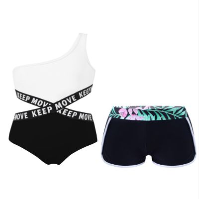 winying Kids Girls Two Piece Unitard Leotard Stretchy Fitness Bodysuit Gymnastic Dancewear Black I 14 Years