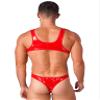 Zaldita Men's Shiny Wetlook PVC Leather Bodysuit Tank Bikini Leotard Open Back Swimsuits Swimwear Red X-Large view 2