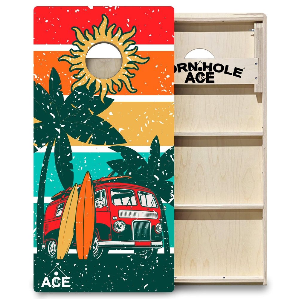 CornholeAce ACE PRO Beach Van Professional Cornhole Boards - No Bounce! 3/4" Baltic Birch Plywood, Handles, Regulation Size (4x2ft), Tournament Style, Made in USA