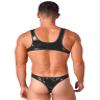 Zaldita Men's Shiny Wetlook PVC Leather Bodysuit Tank Bikini Leotard Open Back Swimsuits Swimwear Black 4X-Large view 2