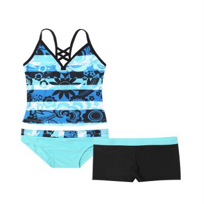 Hedmy Kids Girls 3 Pieces Tankini Swimsuit Sleeveless Floral Printed Tops with Shorts Bottoms Set Bathing Suit Type C 12 Years