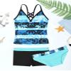 Hedmy Kids Girls 3 Pieces Tankini Swimsuit Sleeveless Floral Printed Tops with Shorts Bottoms Set Bathing Suit Type C 12 Years view 3