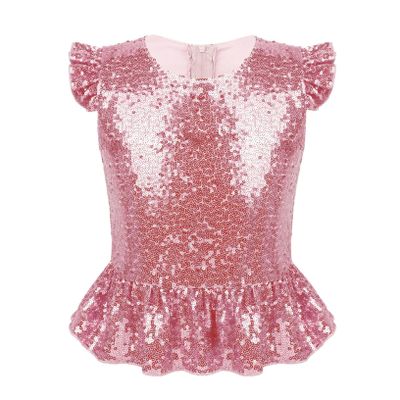 ACSUSS Kids Girls Shiny Metallic Camis Top Gymnastics Ballet Dance Camisole Leotard Tank Tops Vest Dancewear Pink 12 Years