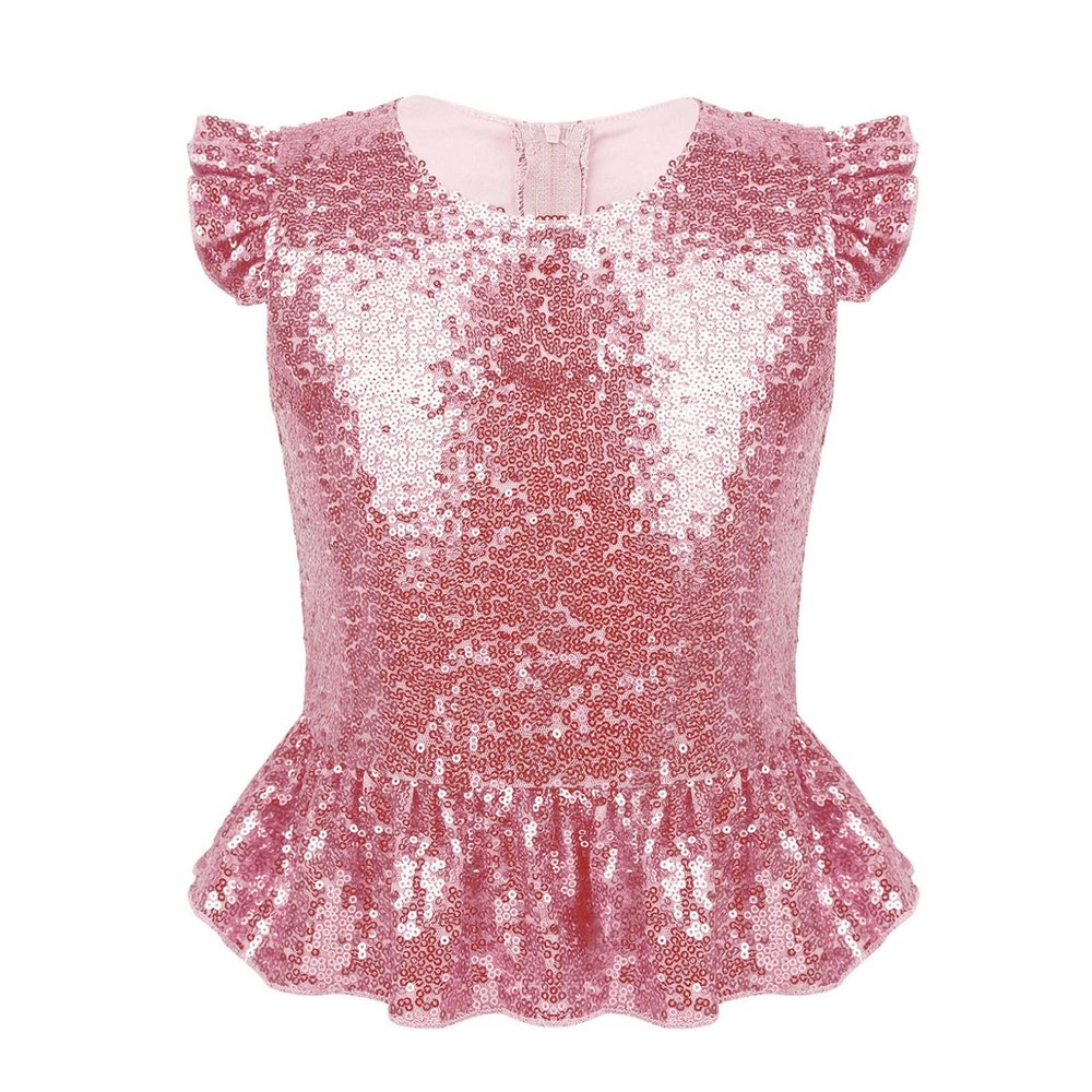 ACSUSS Kids Girls Shiny Metallic Camis Top Gymnastics Ballet Dance Camisole Leotard Tank Tops Vest Dancewear Pink 12 Years