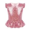ACSUSS Kids Girls Shiny Metallic Camis Top Gymnastics Ballet Dance Camisole Leotard Tank Tops Vest Dancewear Pink 12 Years view 1