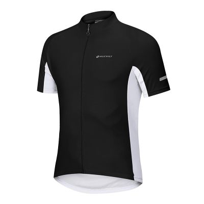 sandbank Men's Basic Cycling Jerseys Short Sleeves Mountain Bike Bicycle Quick Dry Biking Shirt for Men with Back Pockets Black