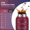 SLUXKE Insulated Water Bottle 32oz with 2Lids(Straw Lid & Spout Lid), 1L Double Walled Water Bottle with Time Marker, 1000ml Stainless Steel Metal Flask for Fitness, Gym and Outdoor RED BLACK view 3