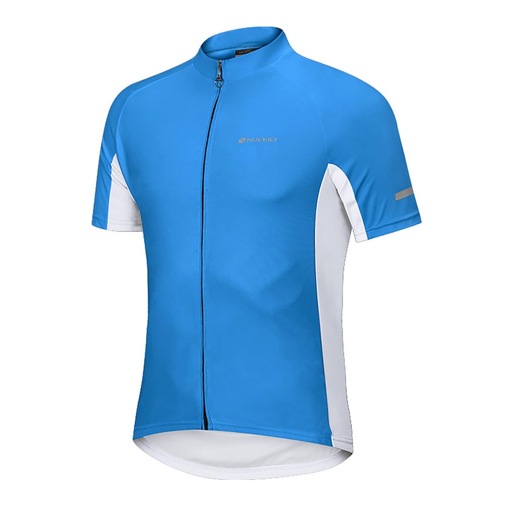 Men's Basic Cycling Jerseys Short Sleeves Mountain Bike Bicycle Shirt Quick Dry Biking Shirt for Men with Back Pockets Blue